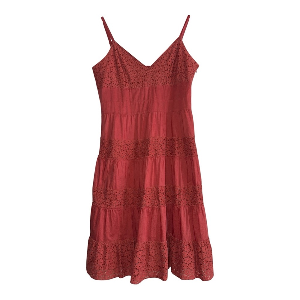 Salmon Red Eyelet Tiered Sundress